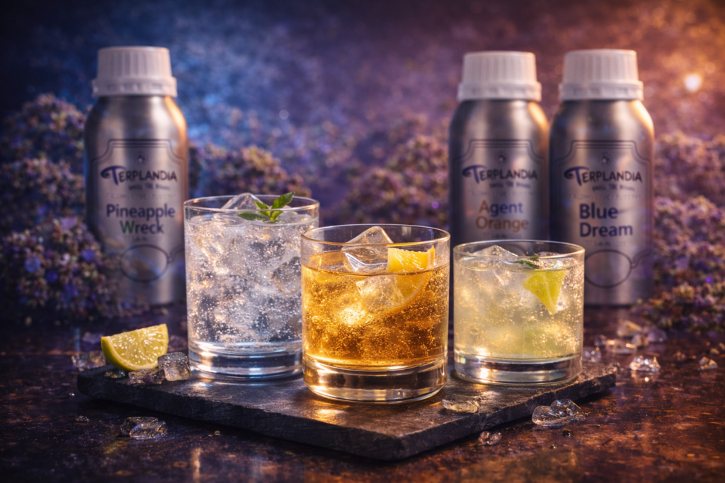 Beverages require careful terpene selection due to solubility constraints and sensitivity to oxidation.