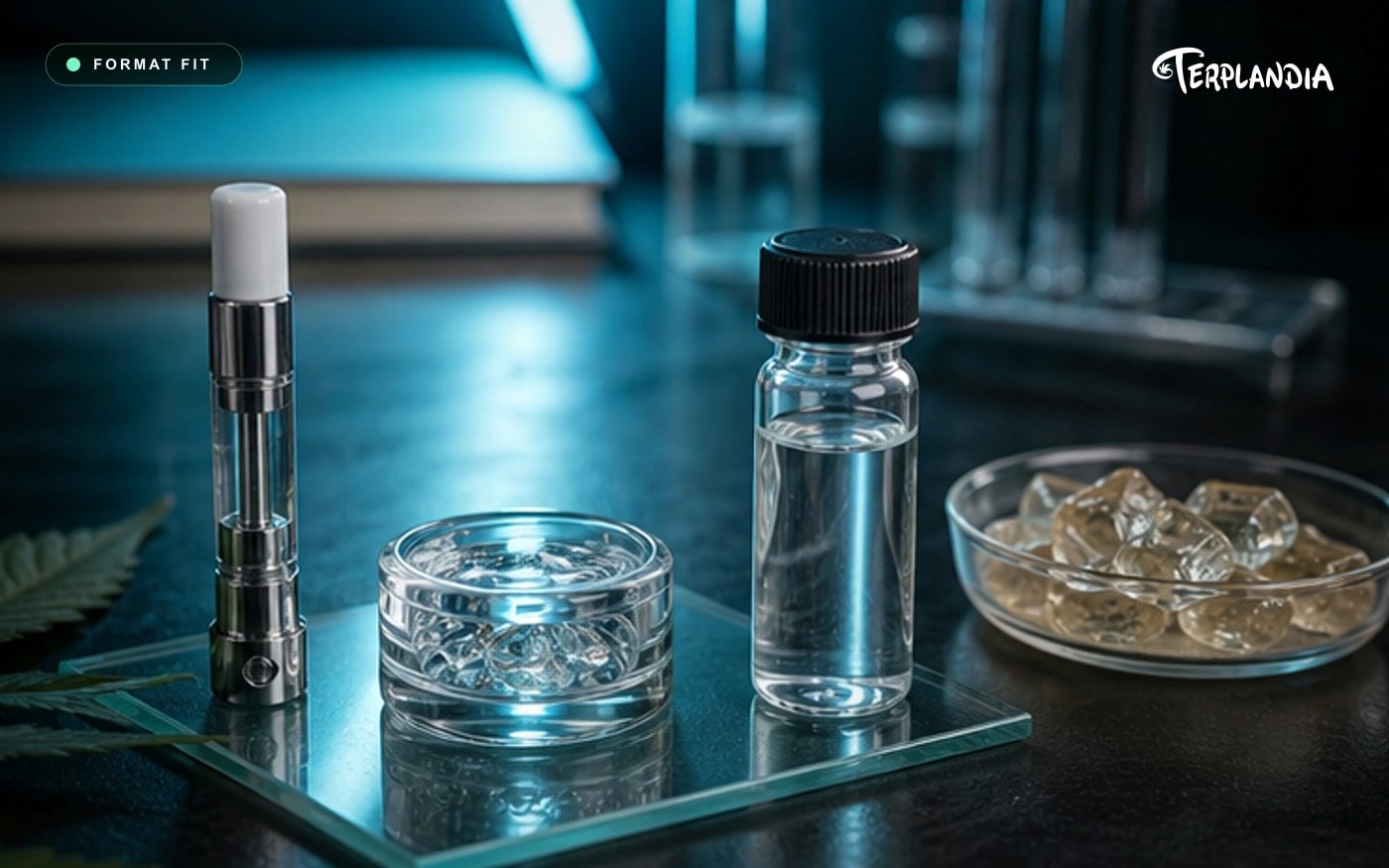 Blue Dream CDT format-fit visual with clear sample vials and clean product testing context.