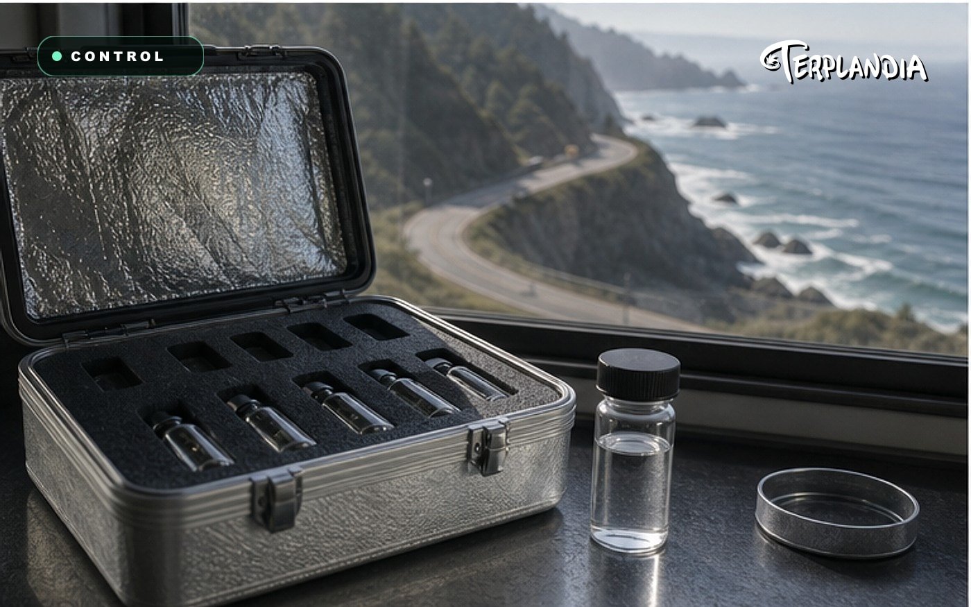 Controlled cold-chain source proof for California CDT terpenes with clear samples and premium storage.