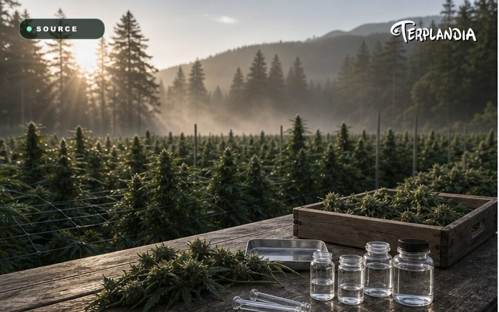 California CDT terpenes source context with Humboldt-style farm notes and a clear terpene sample.