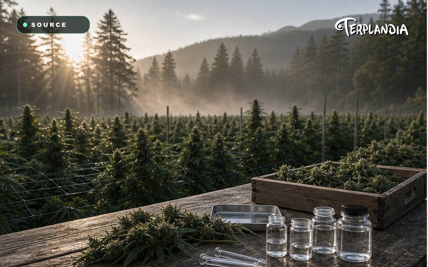 California CDT terpenes source context with Humboldt-style farm notes and a clear terpene sample.