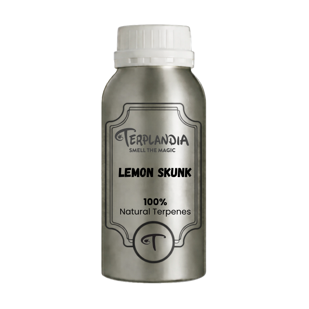 Official Lemon Skunk Terpenes product bottle for Terplandia sample CTA.