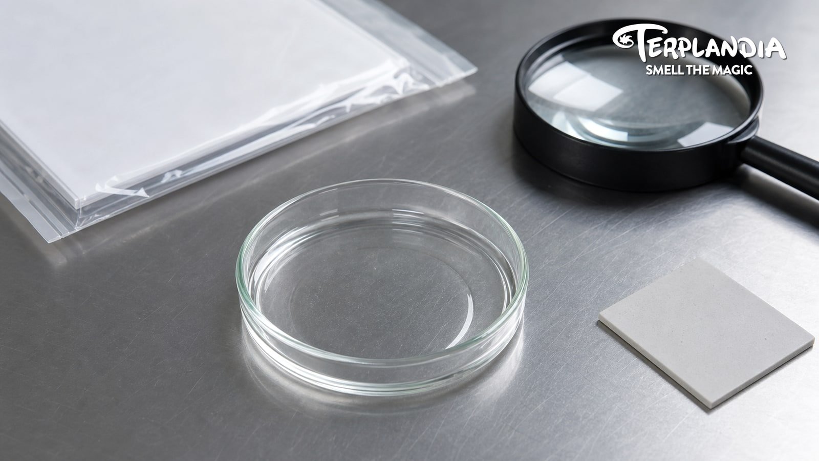 Water-clear Gelato 41 CDT sample staged with batch documentation and formulation notes for cannabis brand sourcing.