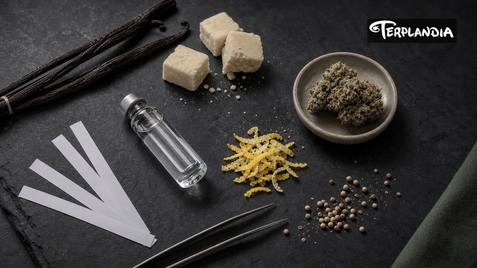 Ice Cream Cake terpenes sensory context with vanilla cream, dough, citrus peel, cannabis botanicals, and Humboldt redwood light.