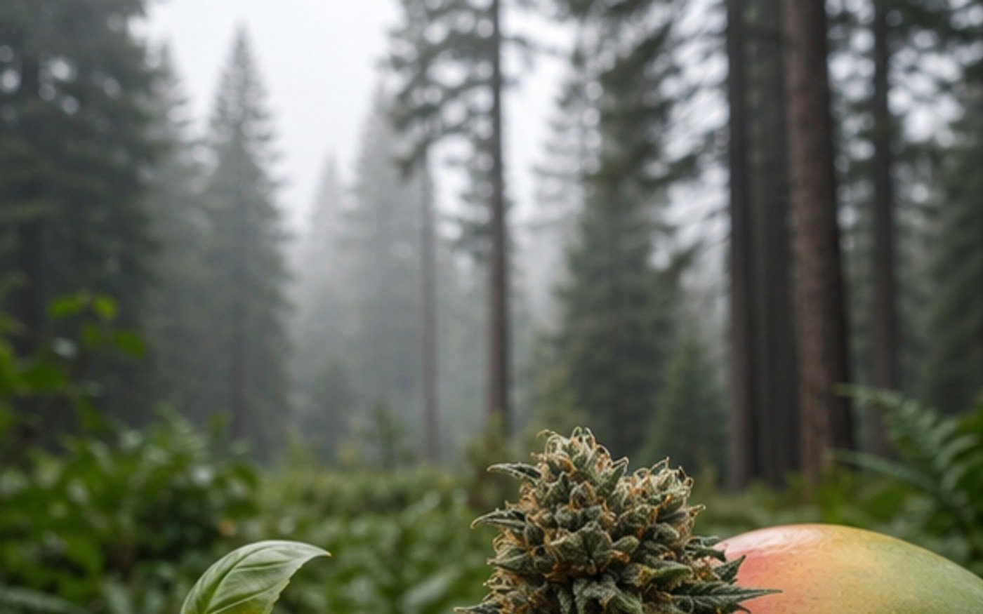 Humboldt redwood aroma table with papaya, soft green botanicals, and Papaya Cake CDT profile context.