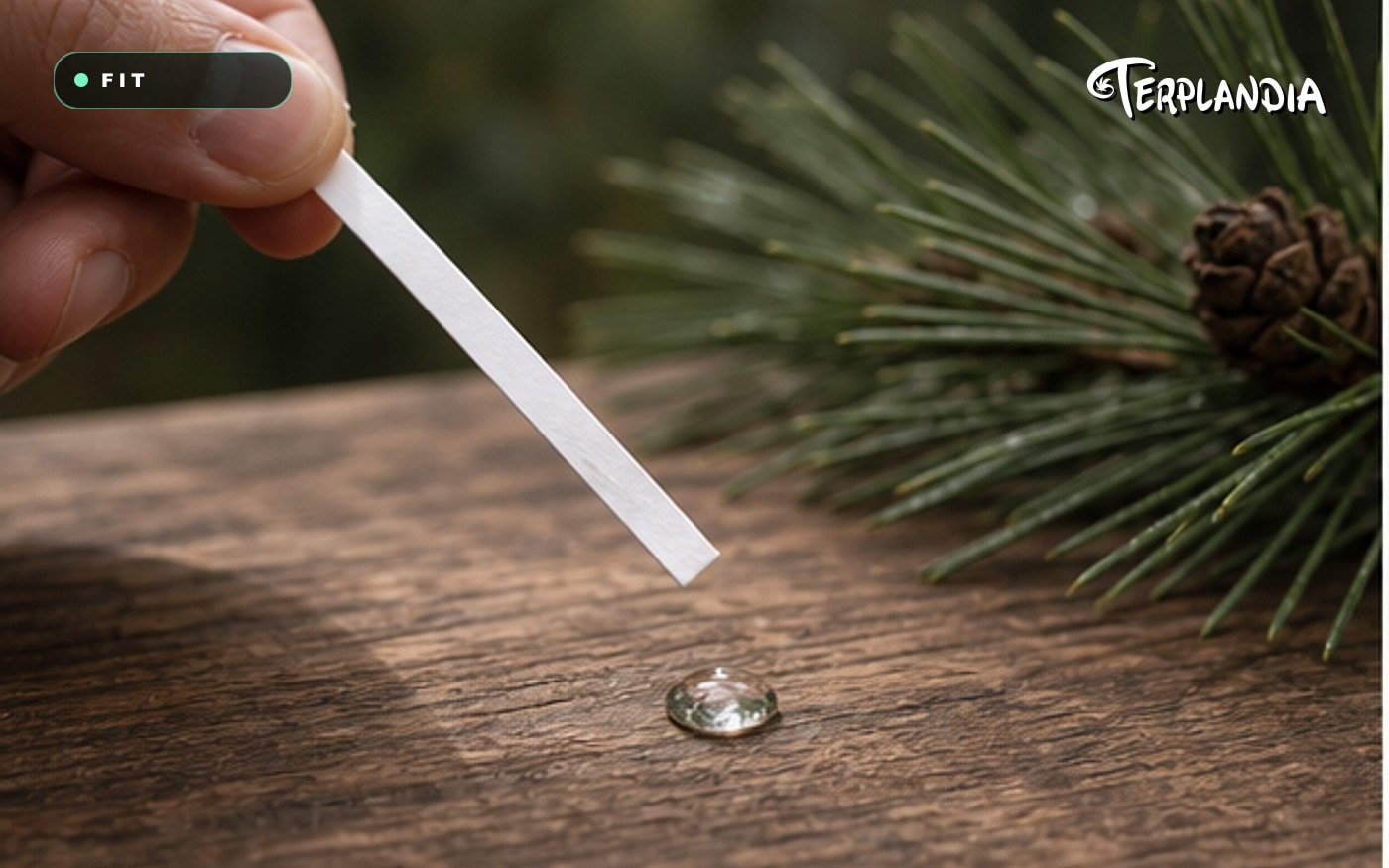 Pinene terpene formulation fit check with clear sample and clean product-format testing tools.