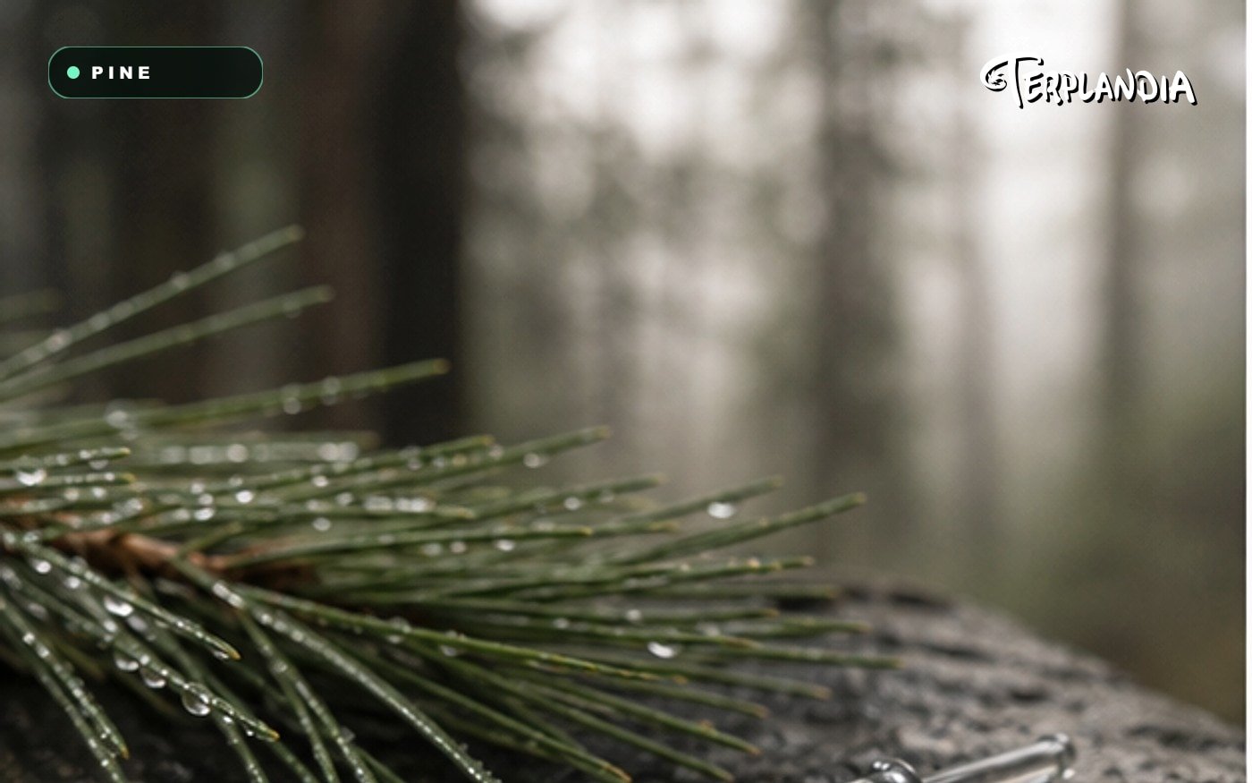 Pinene terpene cannabis products visual with Humboldt pine context, clear sample glass, and natural green aroma cues.