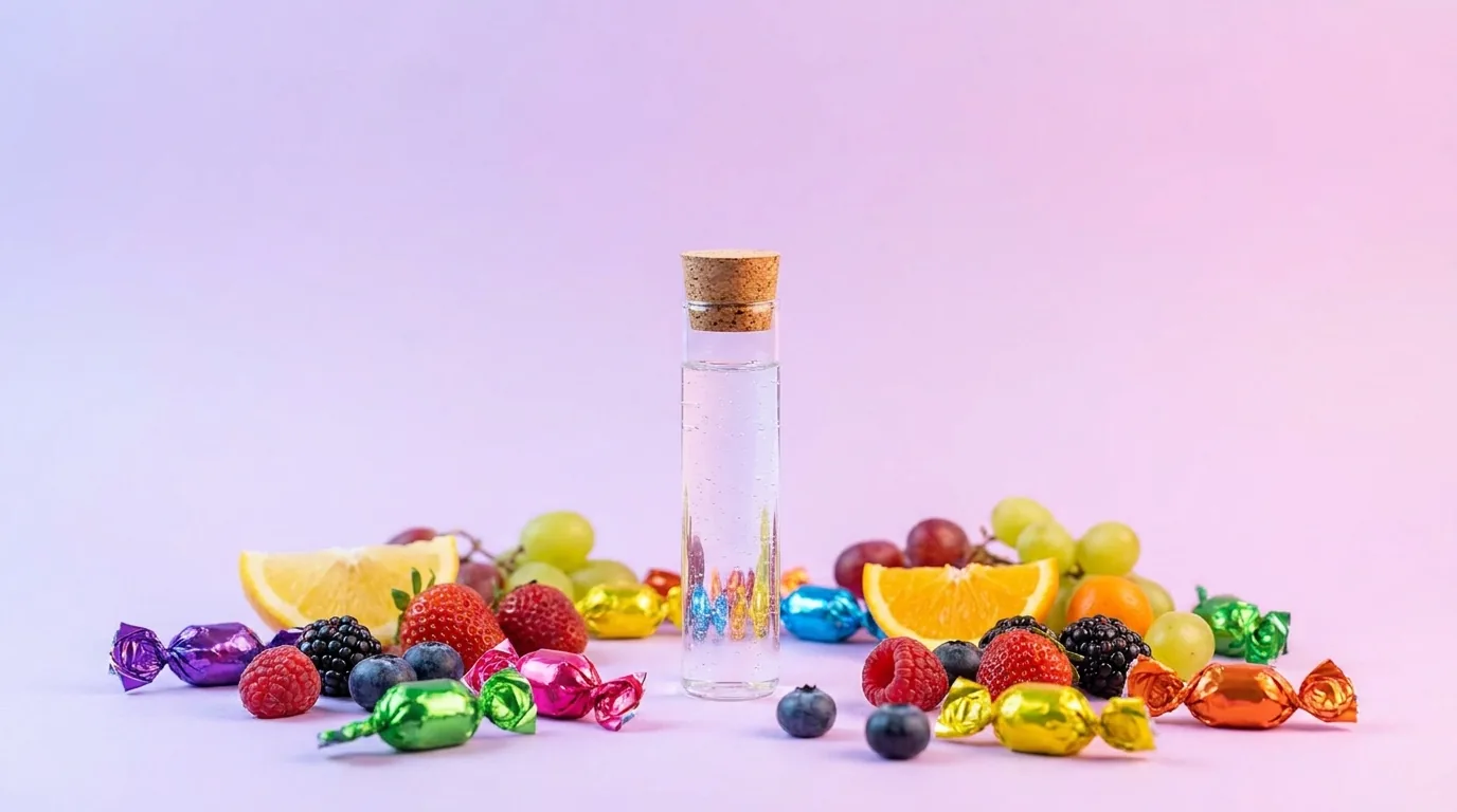 Runtz terpenes in a clear glass vial with colorful candy and fruit